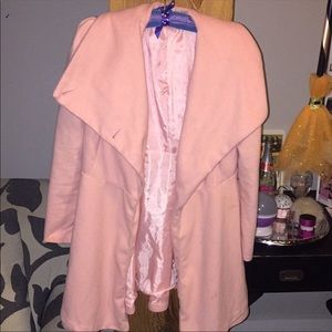Waterfall lapel and full skirt jacket coat, Barbie pink